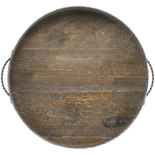 Galvanized Metal & Distressed Wood Round Serving Tray - MyGift