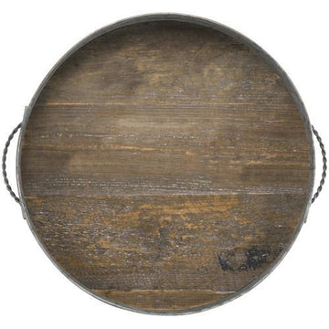 Galvanized Metal & Distressed Wood Round Serving Tray – MyGift