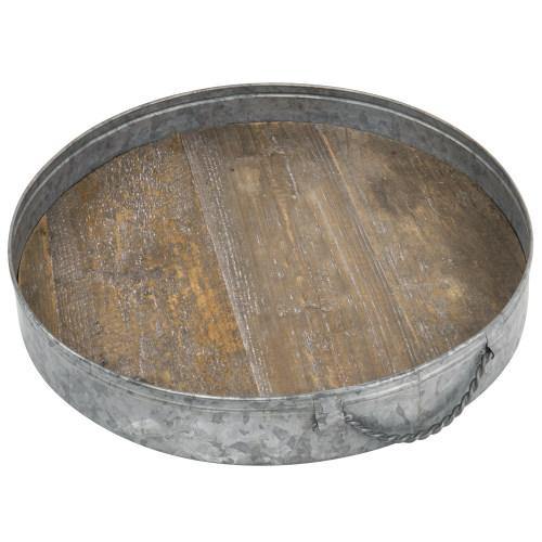 Galvanized Metal & Distressed Wood Round Serving Tray - MyGift