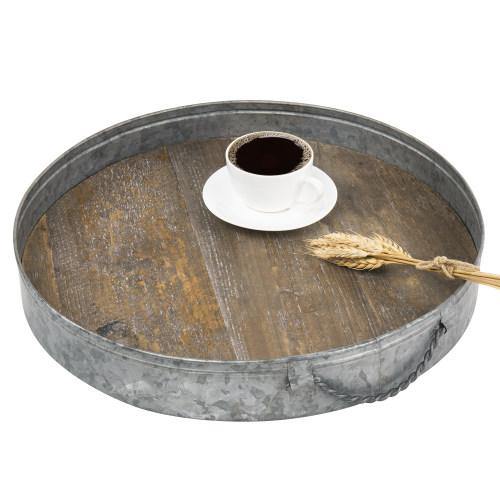 Galvanized Metal & Distressed Wood Round Serving Tray - MyGift