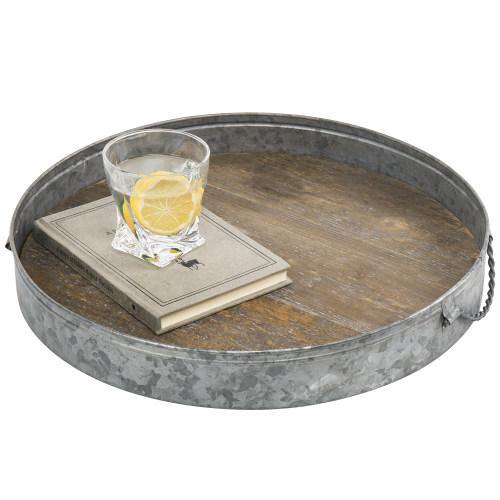 Galvanized Metal & Distressed Wood Round Serving Tray - MyGift