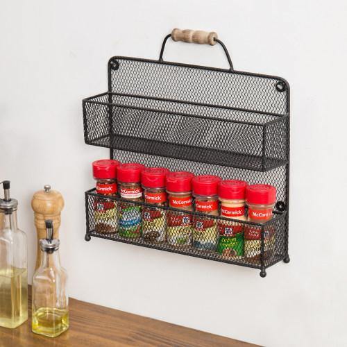 Burnt Wood and Black Metal Wire Bar Stove Top Spice Rack, Space Saving –  MyGift