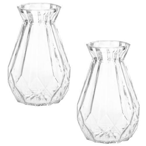 MyGift Set of 6 Decorative Diamond Faceted 6 Inch Clear Glass Flower Vases