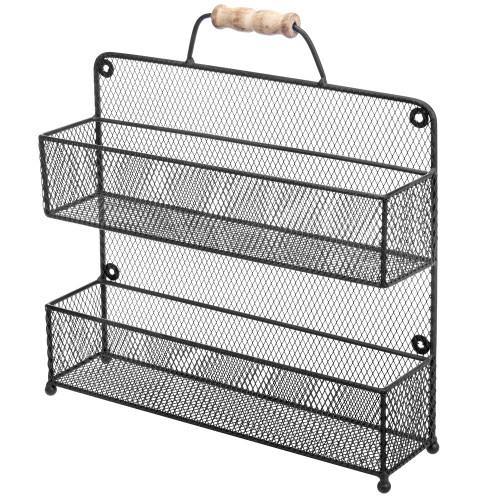 3 Tier Industrial Spice Rack, Matte Black Metal and Burnt Wood Wall Mo –  MyGift
