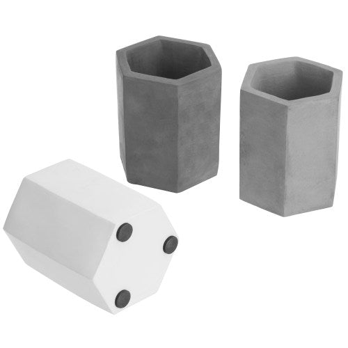 Hexagon Concrete Pencil Cup Set, Black, Gray & White-MyGift