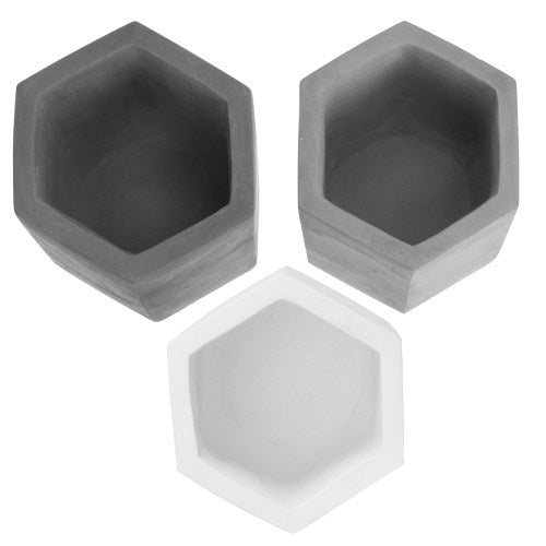 Hexagon Concrete Pencil Cup Set, Black, Gray & White-MyGift