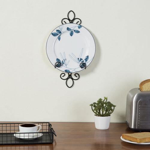 Vintage Plate Holder Rack with Black Metal Scrollwork - MyGift