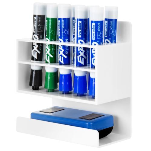 White Acrylic Dry Erase Whiteboard Marker & Eraser Holder Stand-MyGift