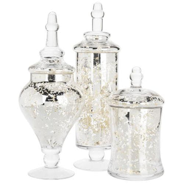 Apothecary Clear Glass Storage Jars with Brass-tone Lids, Set of 3