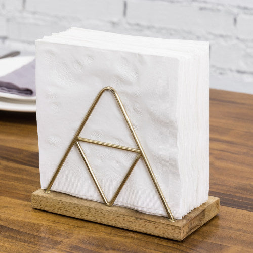 Triangle Napkin Holder w/ Brass Metal & Mango Wood-MyGift