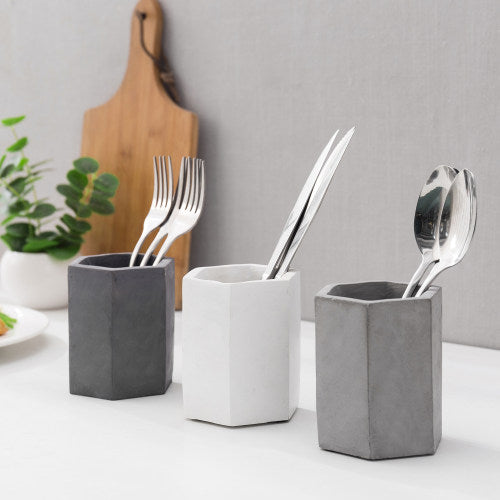 Hexagon Concrete Pencil Cup Set, Black, Gray & White-MyGift