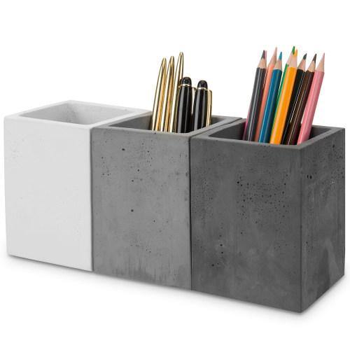 MyGift Set of 3 Multicolor (Grey, Brown, White) Clay Pencil Holder :  : Office Products