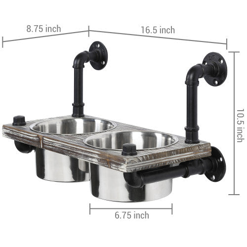 Wall Mounted Dog Bowl Stand - Bowls included