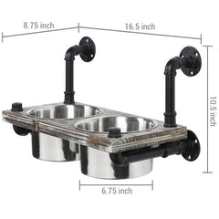 Torched Wood & Industrial Pipe Pet Feeder Stand w/ Bowls – MyGift