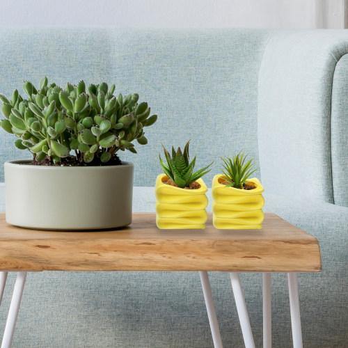 Small Yellow Ceramic Planter Pot, Set of 2 - MyGift