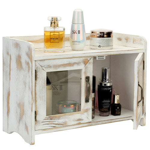 MyGift Rustic Wood Kitchen or Bath Countertop Storage Cabinet with Glass  Windows