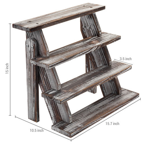 Torched Wood Riser Stand w/ 4 Tiers-MyGift