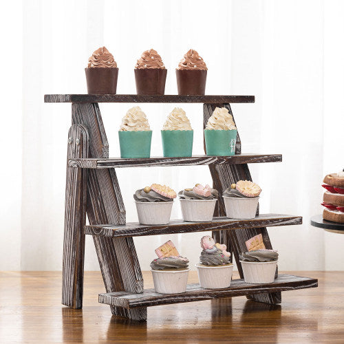 Torched Wood Riser Stand w/ 4 Tiers-MyGift