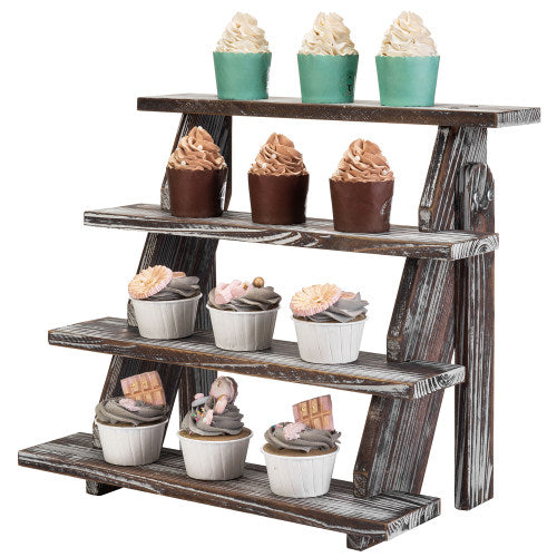 Torched Wood Riser Stand w/ 4 Tiers-MyGift