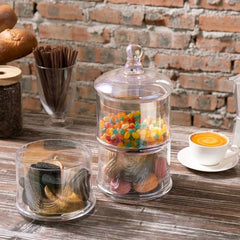 MyGift 3 Tier Stacking Jars, Round Clear Glass Apothecary Candy Cookie Jar with Lid