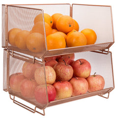 MyGift Deluxe Stackable Metal Wire Mesh Fruit & Produce Basket Rack, Kitchen Stacking Storage Bin, Set of 2, Black