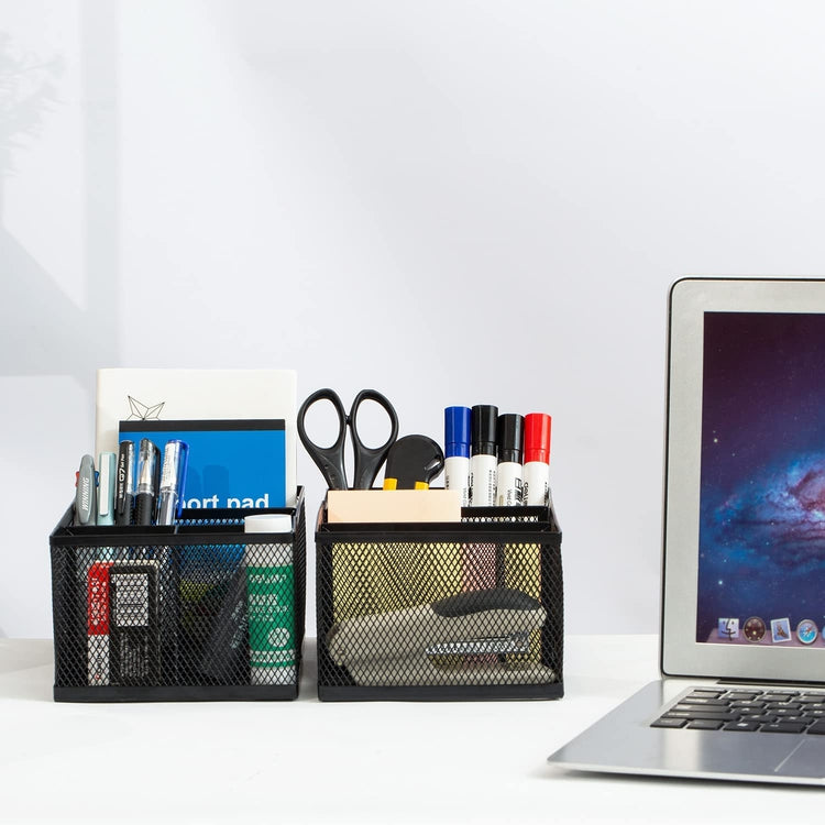 Modern Metal Mesh Office Supply Organizers, Black Desktop