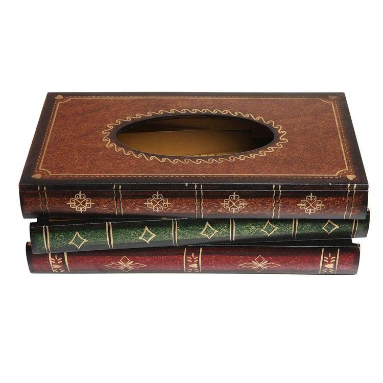 Antique Book Design Wood Bathroom Tissue Box Cover - MyGift