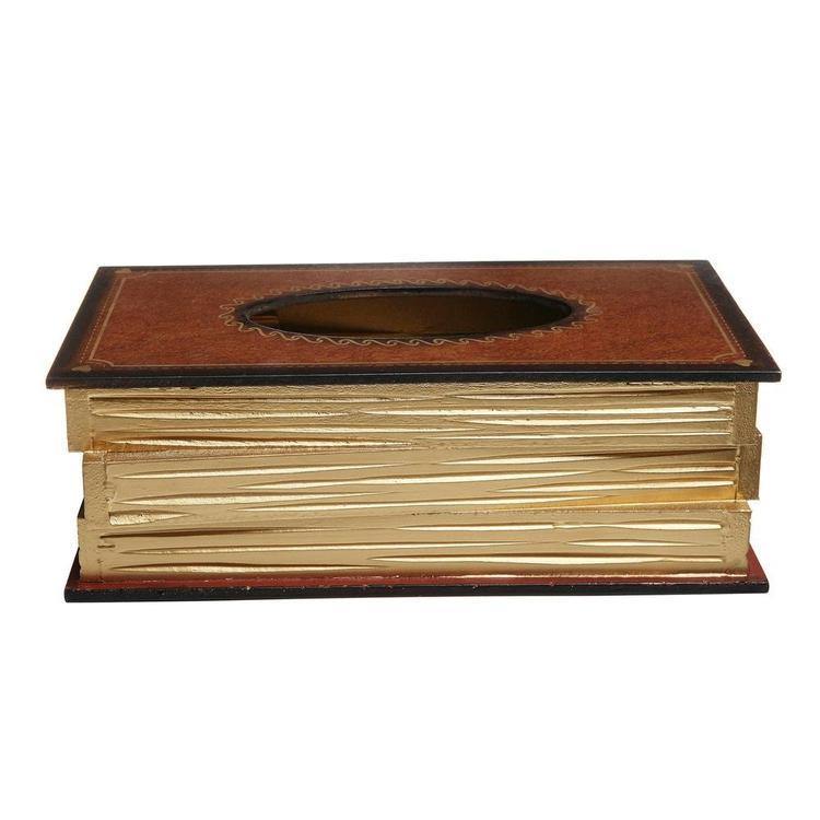 Antique Book Design Wood Bathroom Tissue Box Cover - MyGift