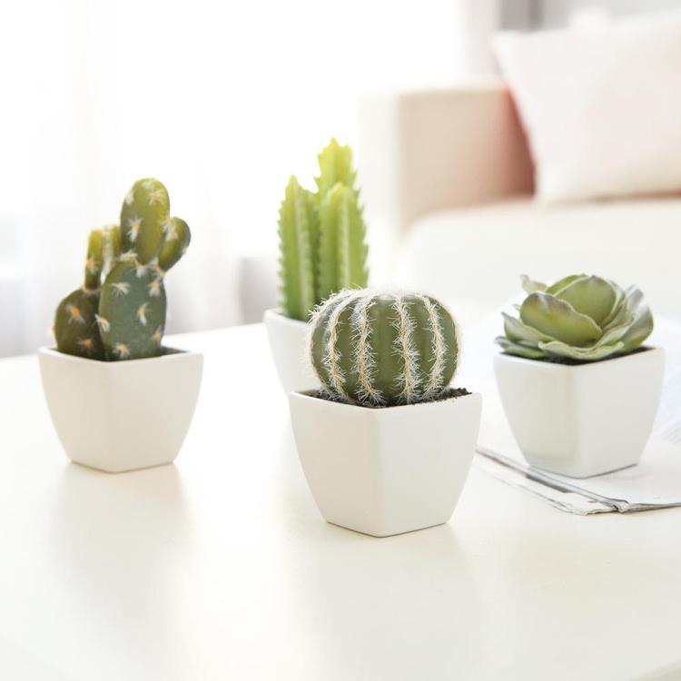 Artificial Mini Succulent & Cactus Plants in White Cube-Shaped Pots, Set of 4 - MyGift Enterprise LLC