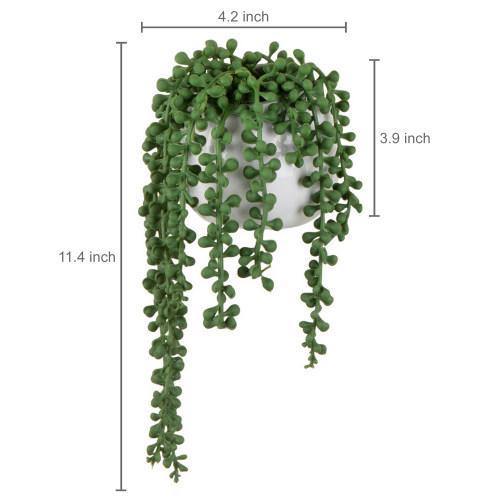 MyGift Artificial String of Pearls Plants in White Ceramic Wall-Hanging Planters, Set of 2