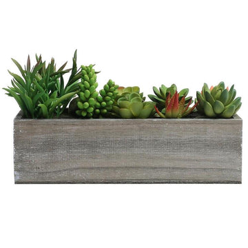 Artificial Succulent Plants in Wood Planter Box – MyGift