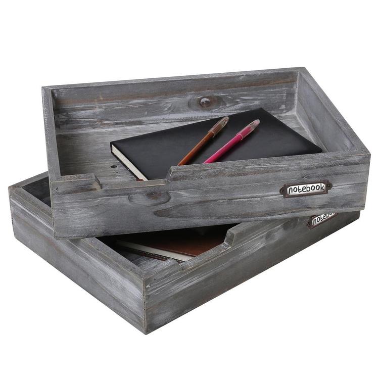 Ash Gray Wood Office Desktop Multipurpose File Organizers, Set of 2 - MyGift Enterprise LLC