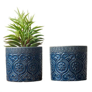 Azure Blue Mediterranean Planter Pots, Set of 2 - MyGift