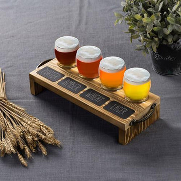 Beer Tasting Flight Sampler Set of 4 - 6oz Pilsner Craft Brew Glasses with  Paddle and Chalkboard - Great Gift