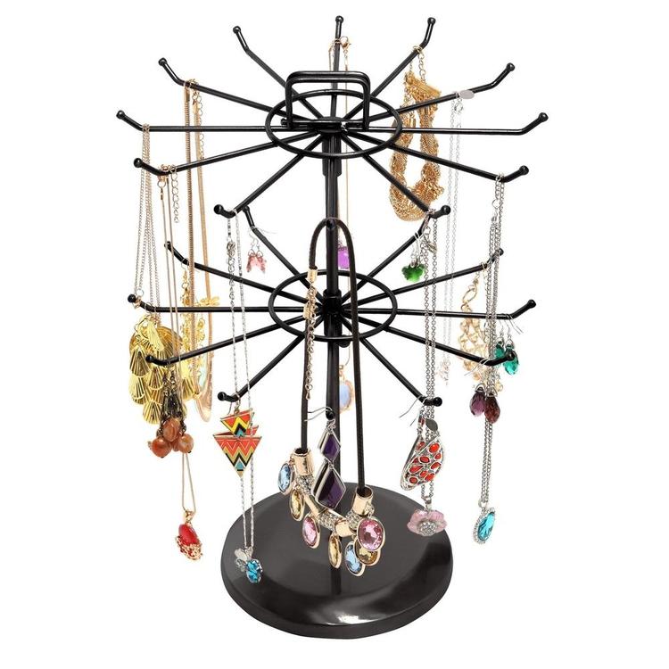 Black Metal Jewelry Organizer Tower Display Stand w/ Hairclip Holder - MyGift Enterprise LLC