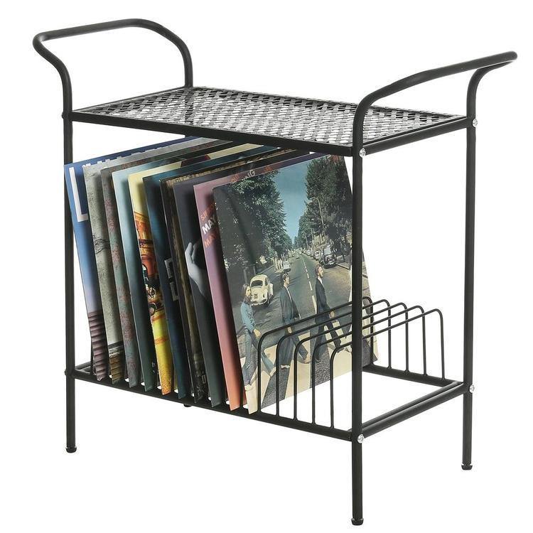 Vinyl Record Stand - Black Metal Vinyl Storage Rack Comoros