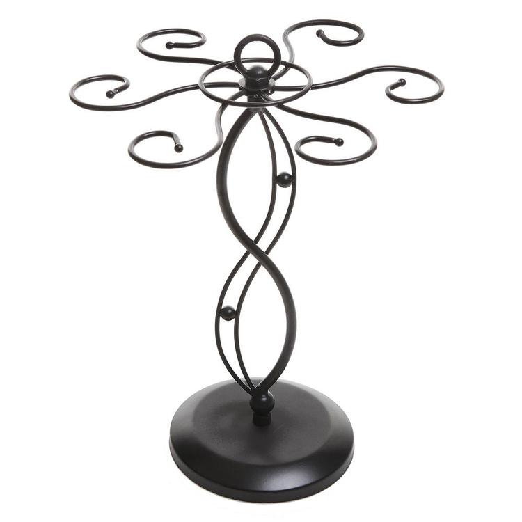 Scrollwork Black Metal Freestanding Tabletop Stemware Storage Rack with 6 Hooks - MyGift Enterprise LLC