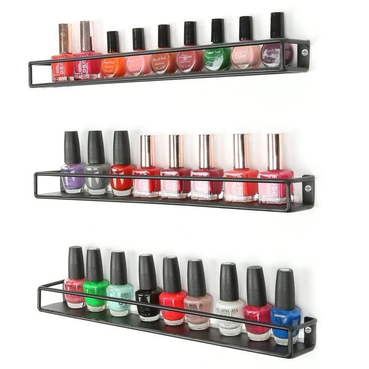 Black Metal Wall-Mounted Nail Polish & Essential Oils Shelves, Set of 3 - MyGift