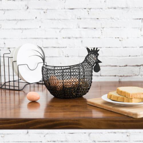 Black Metal Wire Chicken-Shaped Egg Storage Basket - MyGift