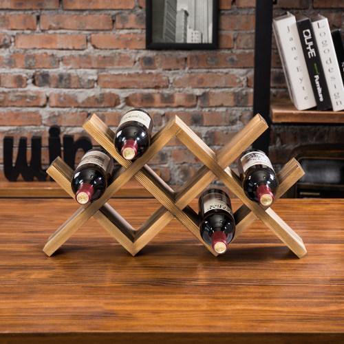 MyGift 4-Bottle Whitewashed Rustic Wood Countertop Wine Storage Rack