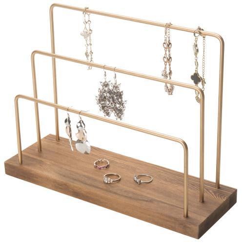 Burnt Wood & Brass Tone Metal Hanging Jewelry Display - MyGift