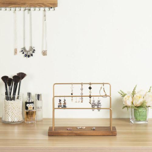 Burnt Wood & Brass Tone Metal Hanging Jewelry Display - MyGift