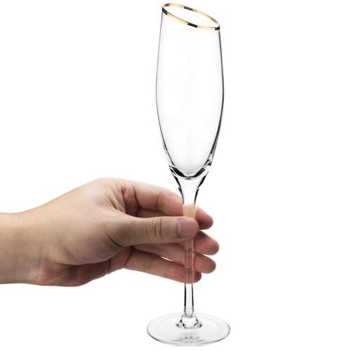 Champagne Flute Glasses with Gold-Tone Rim, Set of 4