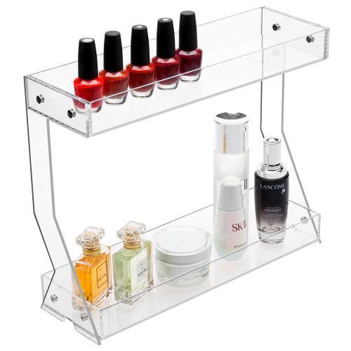2 Tier Acrylic Bathroom Storage Rack Makeup Cosmetic Organizer in  Iridescent & Clear