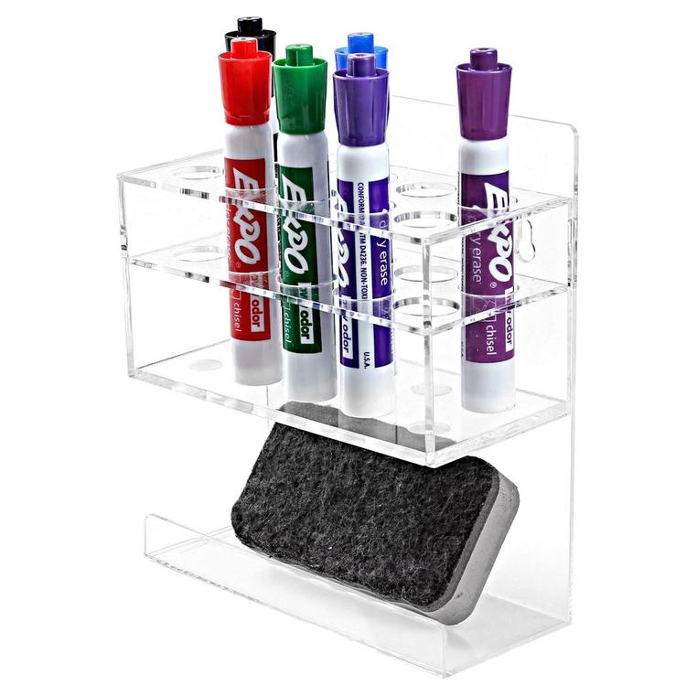 Wall-Mounted 2-Tier Clear Acrylic 10-Slot Dry Erase Marker and Eraser Rack - MyGift Enterprise LLC