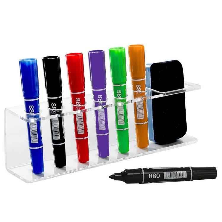 Clear Acrylic Wall Mountable 6 Slot Dry Erase Marker & Eraser Holder Rack - MyGift Enterprise LLC