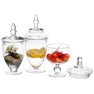 Clear Glass Apothecary Jars, Set of 3