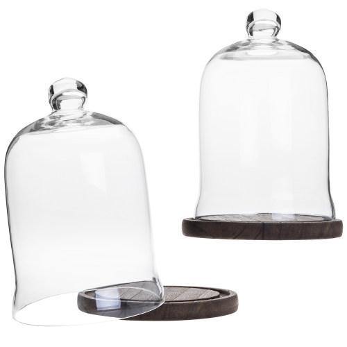 Clear Glass Cloche Display with Brown Wood Base, Set of 2 - MyGift