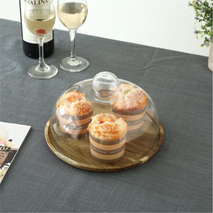 9 Inch Clear Glass Dessert & Cheese Cloche Dome with Acacia Wood Serving Tray - MyGift Enterprise LLC