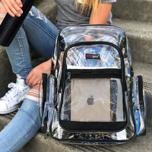 Clear Transparent PVC School Backpack with Black Trim - MyGift